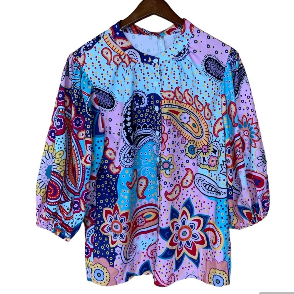 NWT NORACORA Quirky Paisley Colorful blouse \ Size S